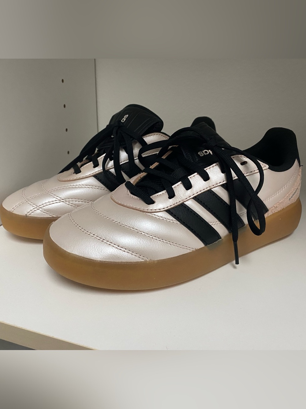 adidas Pearl Metallic Sneakers with Black Stripes and Gum Sole